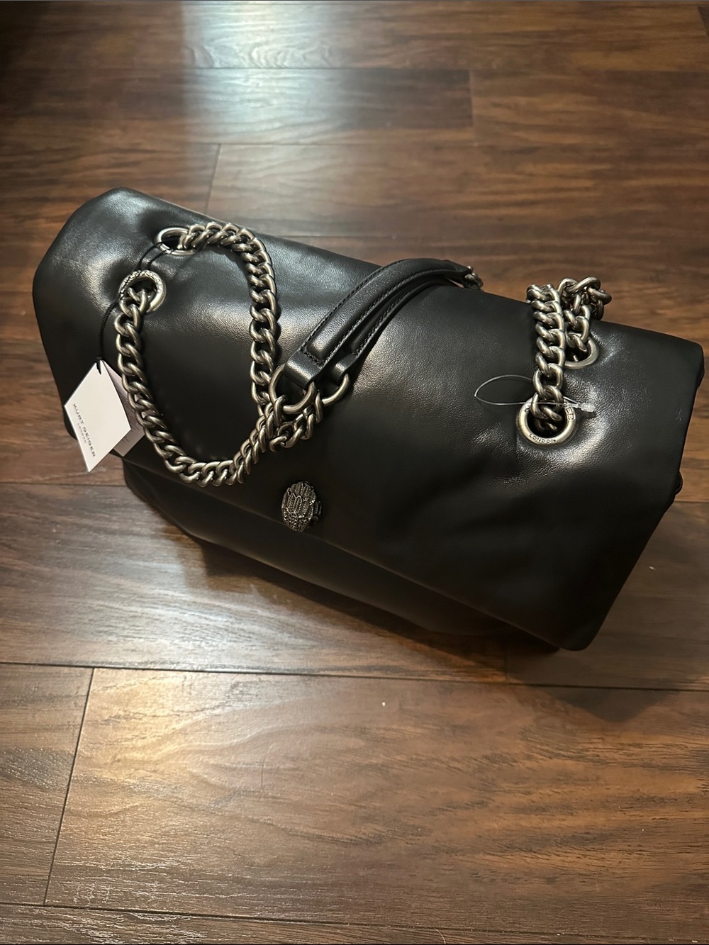Kurt Geiger Black Leather Tote with Silver Chain Handles